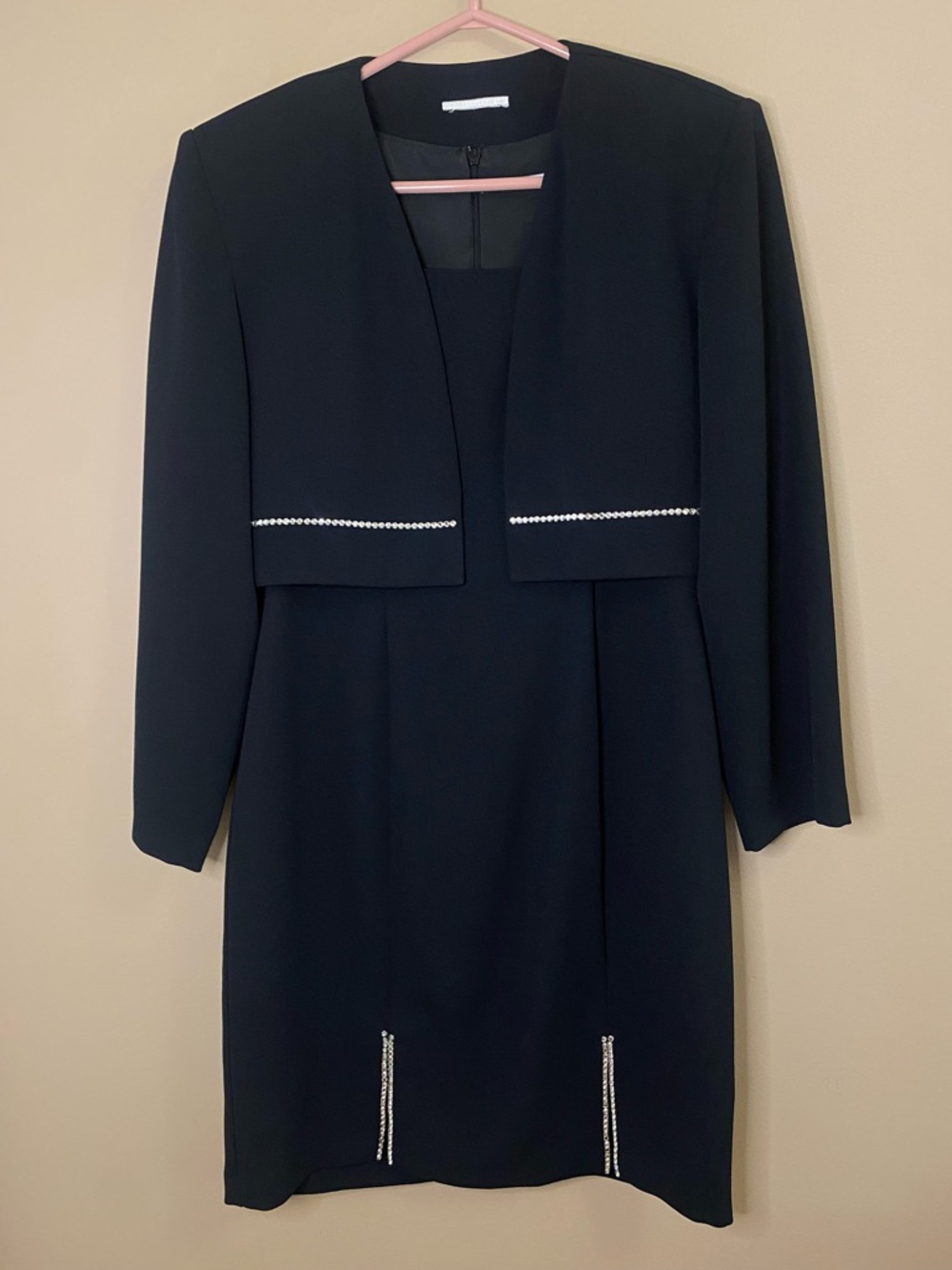 Joseph Ribkoff Black Jacket & Dress Set With Rhinestone Embellished Trim